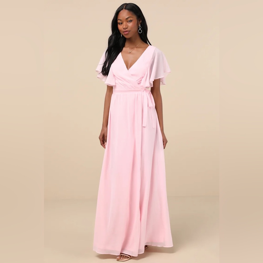 NWT lulus elegant grace light blush flutter sleeve wrap maxi dress